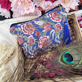 Vriksham Floral Cotton Pouch, Purse for Women with Zipper-Blue-G19045